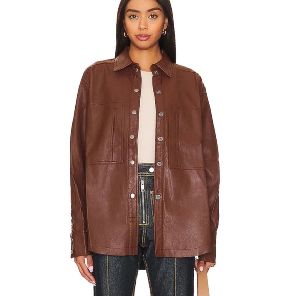 Outerwear Brown Faux Leather Shacket Free People Easy Rider Faux